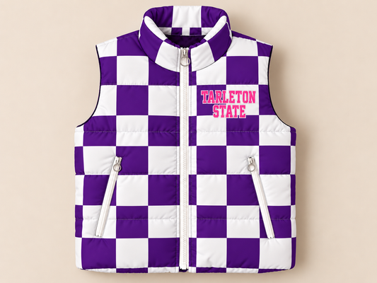 Custom Checkered Tarleton State Puffer Vest - PREORDER