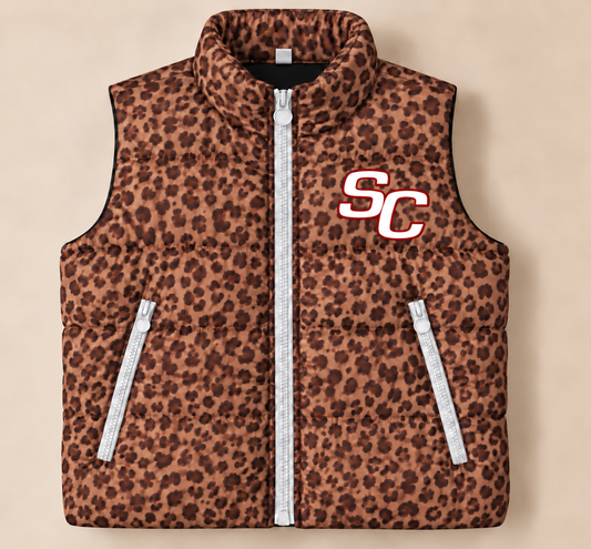 South Central Satellites Leopard Puffer Vest - PREORDER