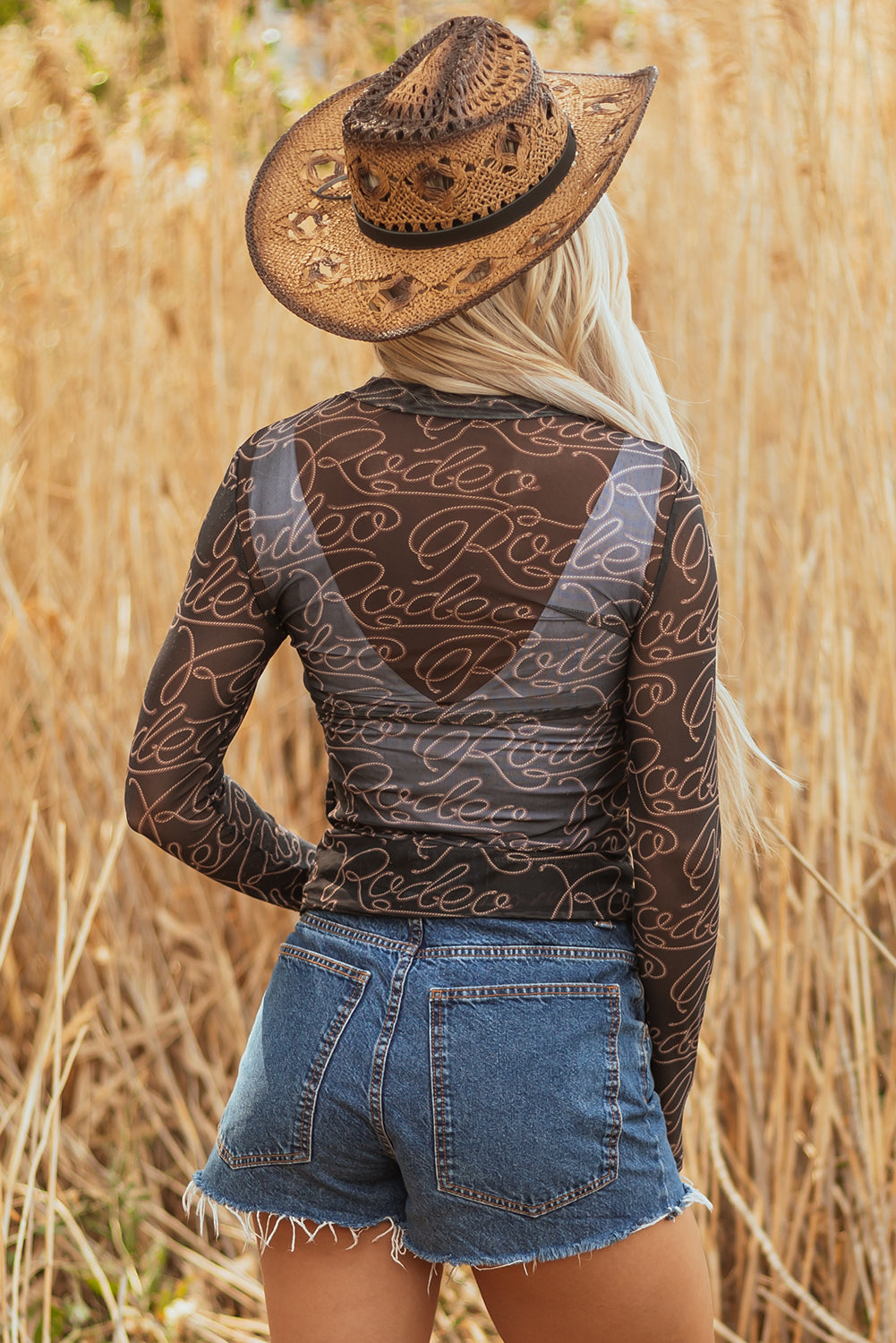 She Must be from Pecos - Rodeo Long Sleeve Mesh Top