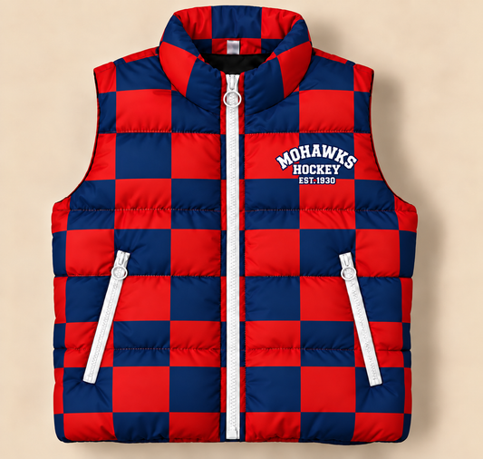 Mohawks Hockey Checkered Puffer Vest - PREORDER