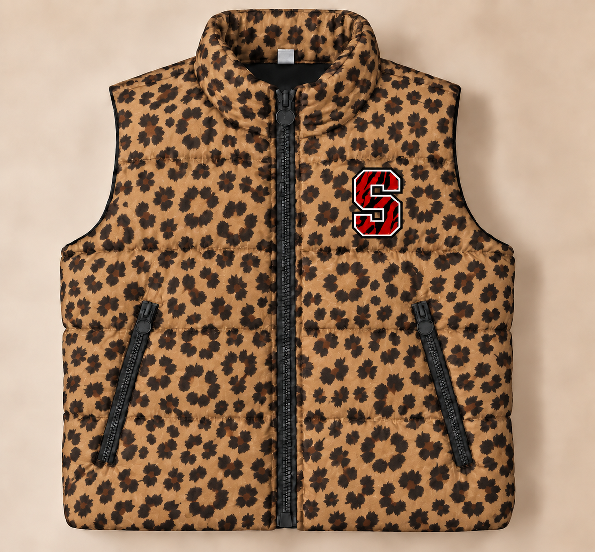 Slaton Tigers Leopard Puffer Vest - PREORDER