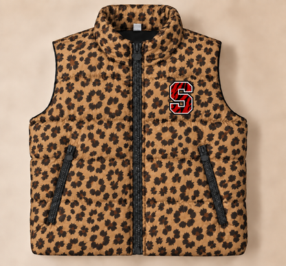 Slaton Tigers Leopard Puffer Vest - PREORDER
