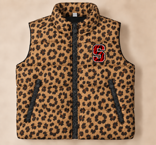 Slaton Tigers Leopard Puffer Vest - PREORDER