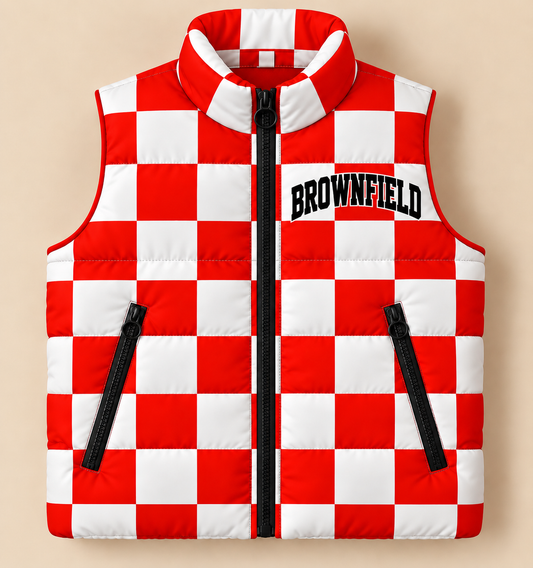 Custom Brownfield Checkered Puffer Vest - PREORDER
