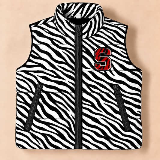Slaton Tigers Zebra Puffer Vest - PREORDER