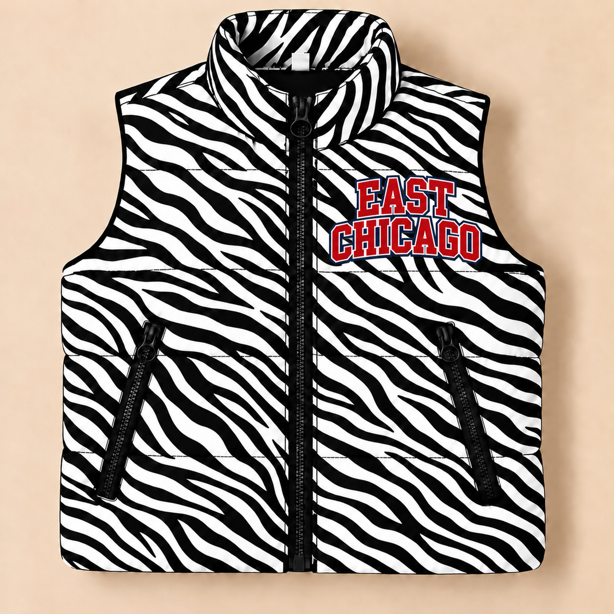 School City of East Chicago Zebra Puffer Vest - PREORDER