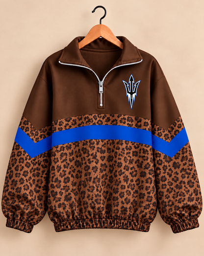 Presidio Blue Devils Brown Leopard Scuba Knit Pullover