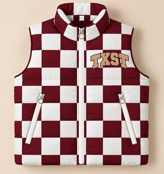 Custom Checkered Texas State Spirit Puffer Vest - PREORDER