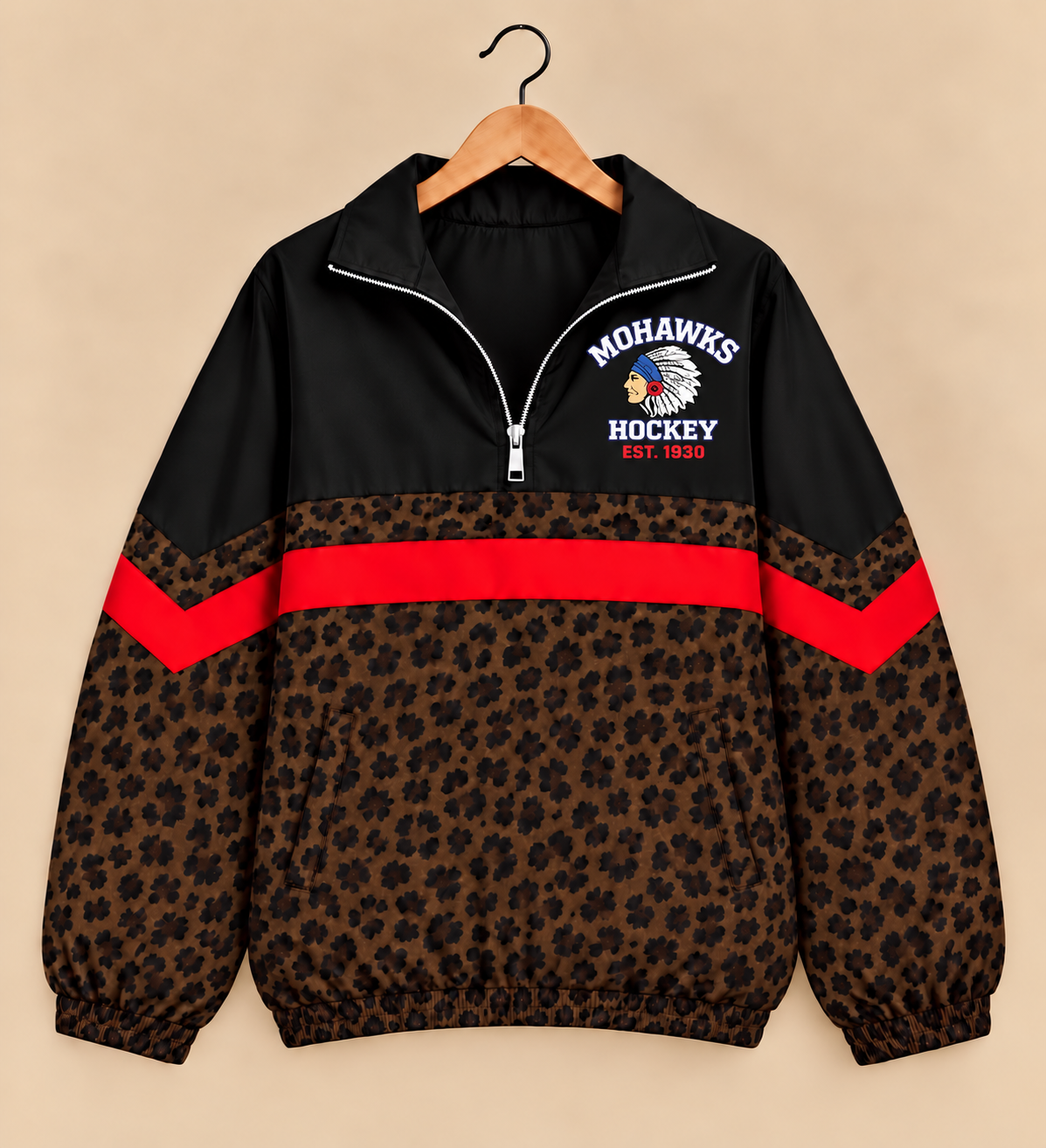Mohawks Hockey Brown Leopard Windbreaker