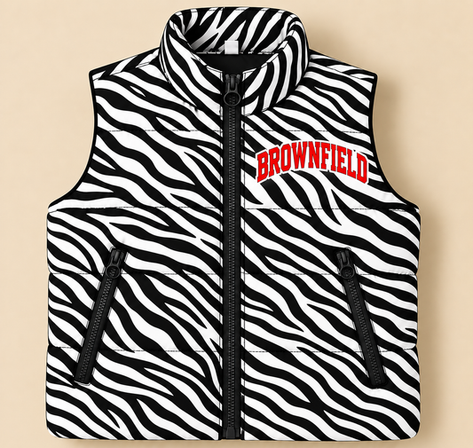 Custom Brownfield Zebra Puffer Vest - PREORDER
