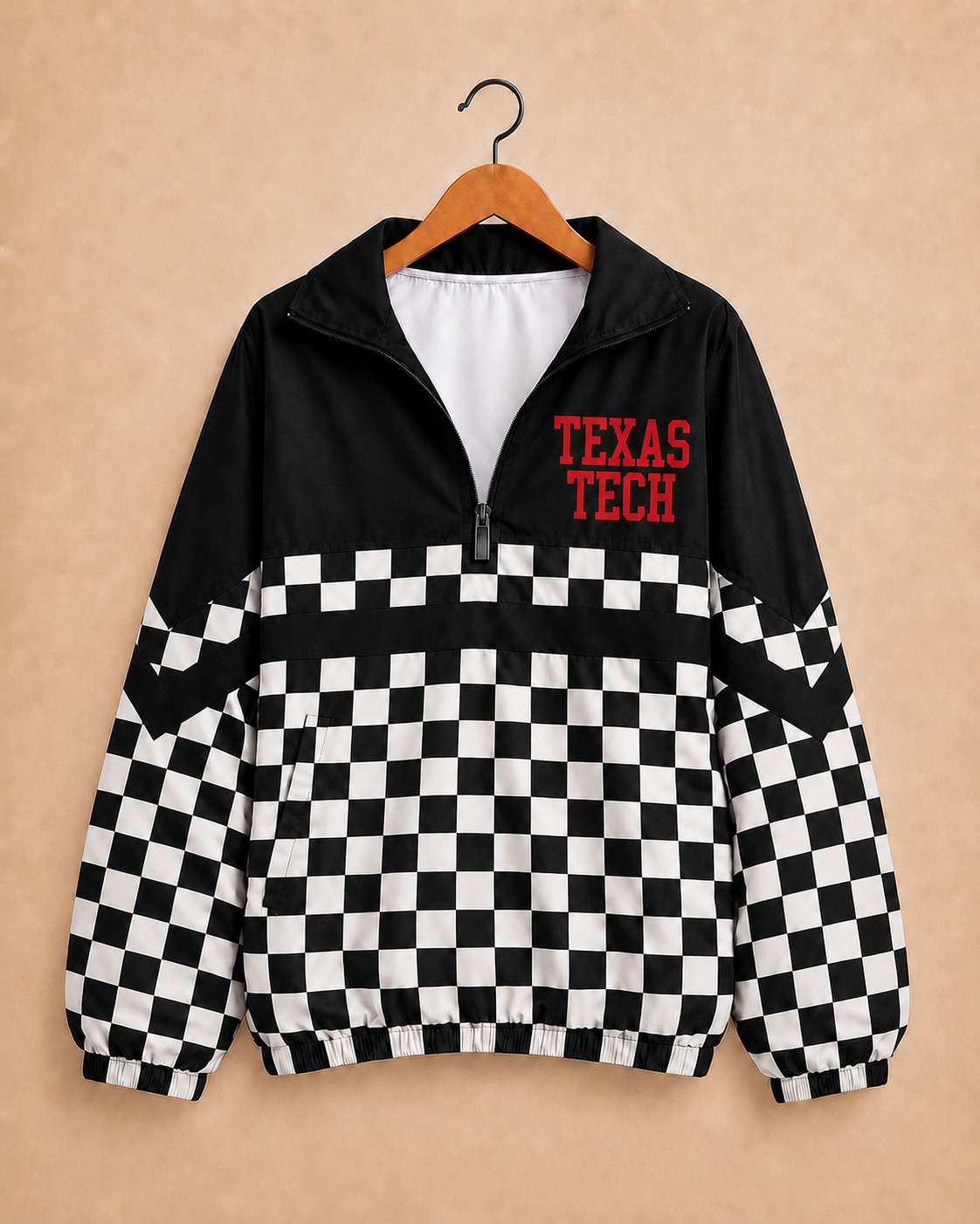 Game Day Checkered Texas Tech Windbreaker - white & black