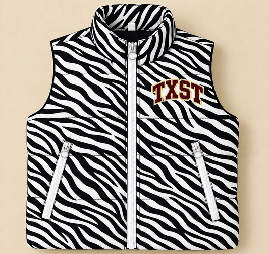Custom Texas State Zebra Puffer Vest - PREORDER