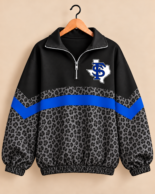 Fort Stockton Black Leopard Scuba Knit Pullover