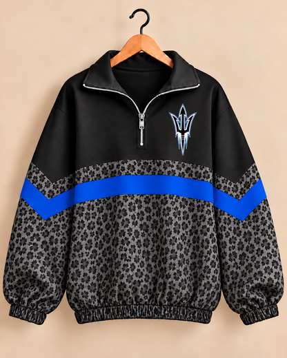 Presidio Blue Devils Black Leopard Scuba Knit Pullover