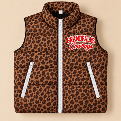 Grandfalls Cowboys Leopard Puffer Vest - PREORDER