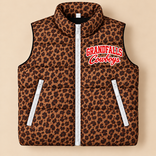 Grandfalls Cowboys Leopard Puffer Vest - PREORDER
