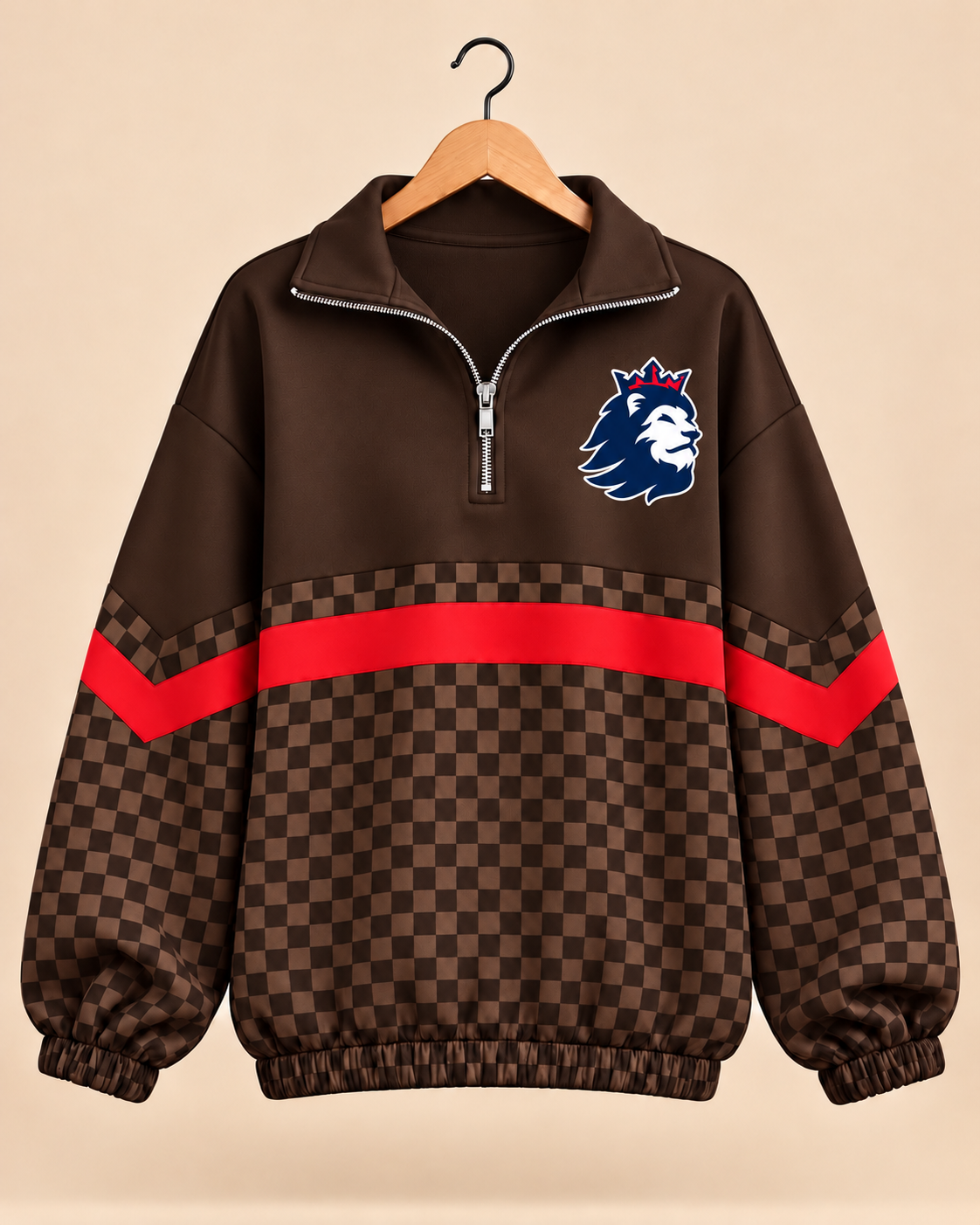 Richland Royals Brown Checkered Scuba Knit Pullover