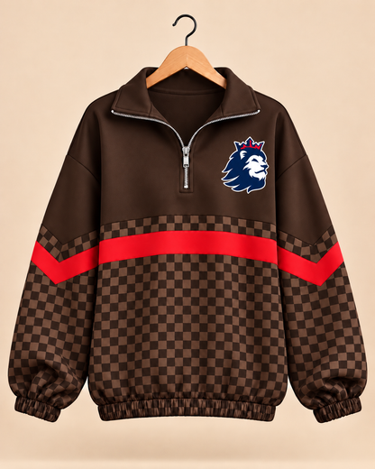 Richland Royals Brown Checkered Scuba Knit Pullover