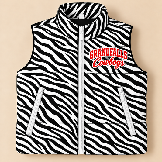 Grandfalls Cowboys Zebra Puffer Vest - PREORDER