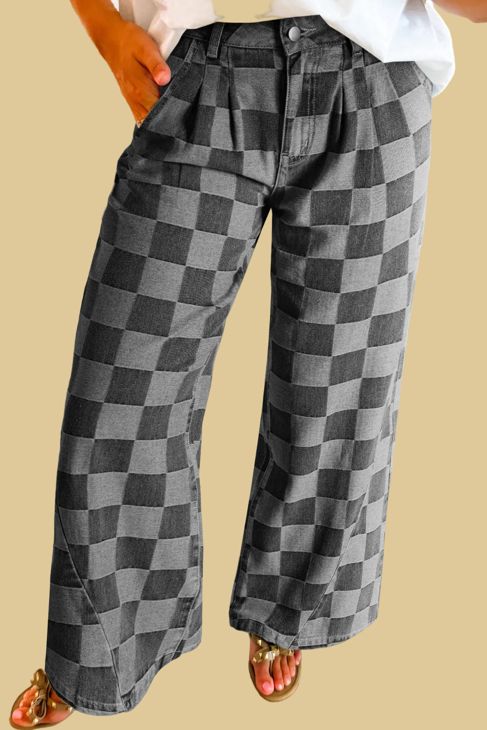 Check-Mate Denim Wide Leg Jeans