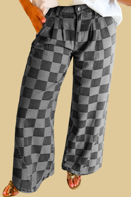 Check-Mate Denim Wide Leg Jeans
