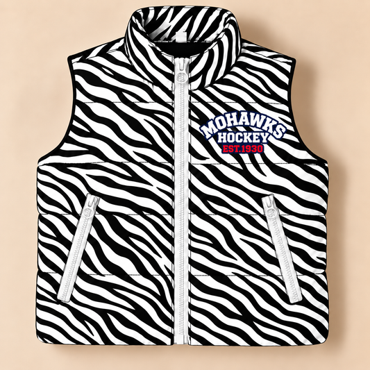 Mohawks Hockey Zebra Puffer Vest - PREORDER