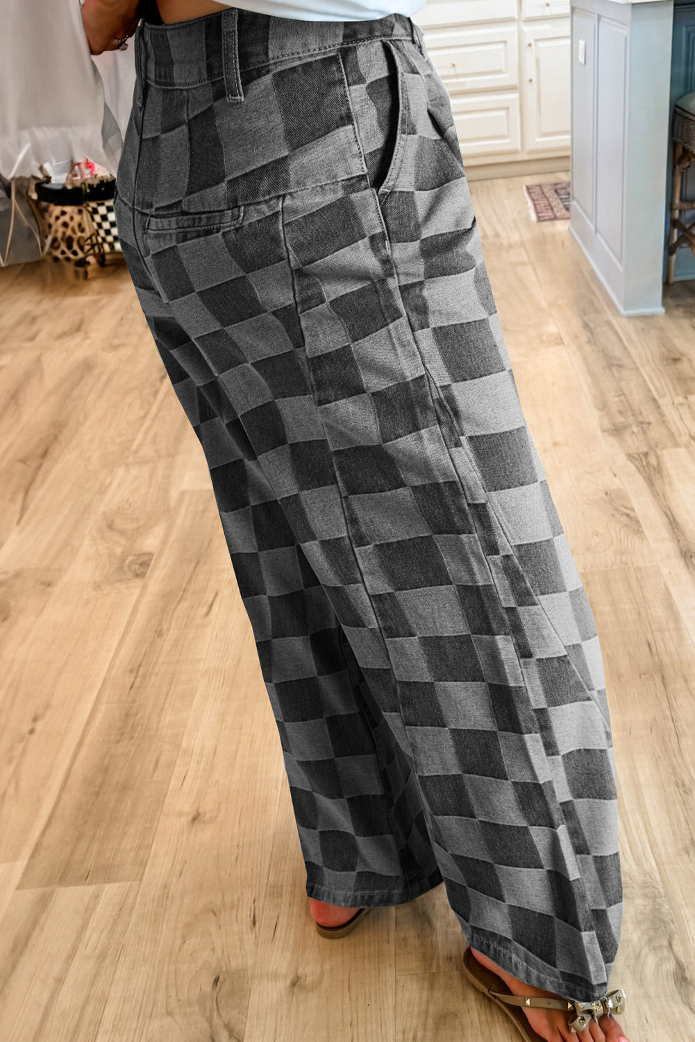 Check-Mate Denim Wide Leg Jeans