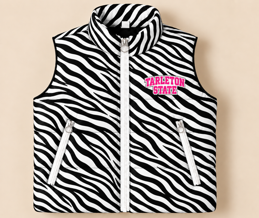 Custom Zebra Tarleton State Puffer Vest - PREORDER