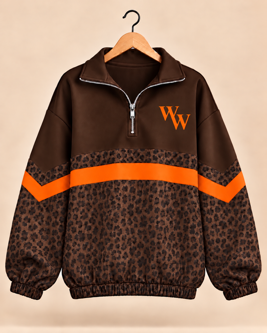 Wink Brown Leopard Scuba Knit Pullover