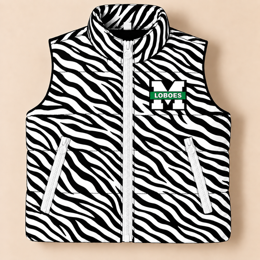 Custom Monahans Zebra Puffer Vest - PREORDER