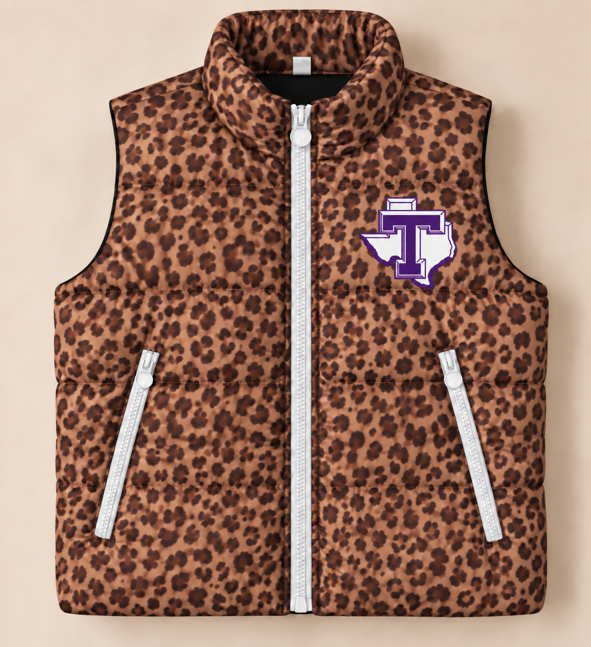 Custom Leopard Tarleton State Puffer Vest - PREORDER