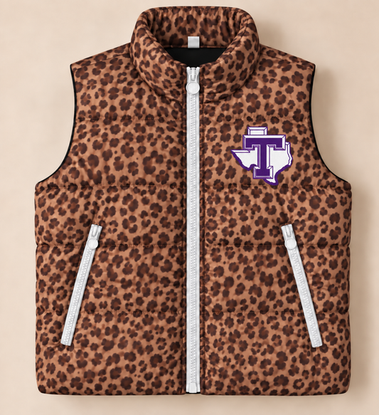 Custom Leopard Tarleton State Puffer Vest - PREORDER
