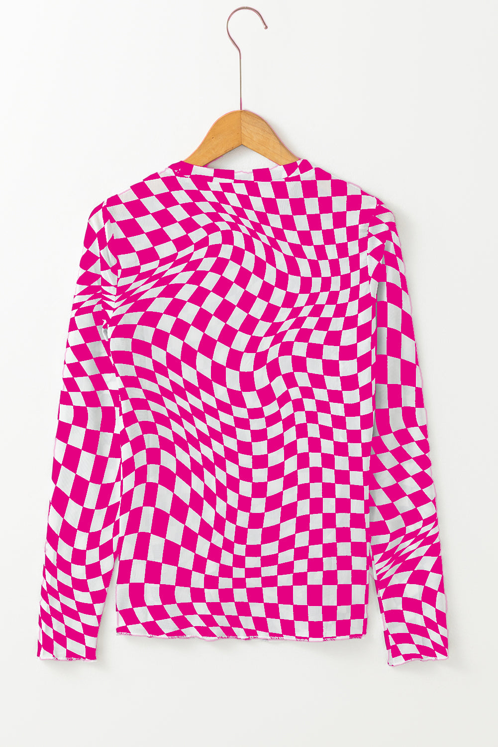 Black Checkered Mesh Mock Neck Long Sleeve Top