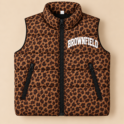 Custom Brownfield Leopard Puffer Vest - PREORDER