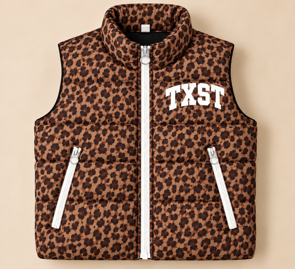 Custom Texas State Leopard Puffer Vest - PREORDER