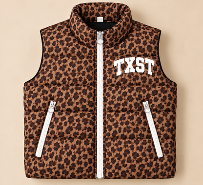 Custom Texas State Leopard Puffer Vest - PREORDER