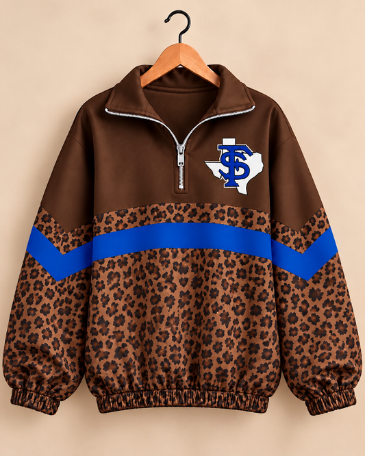 Fort Stockton Brown Leopard Scuba Knit Pullover