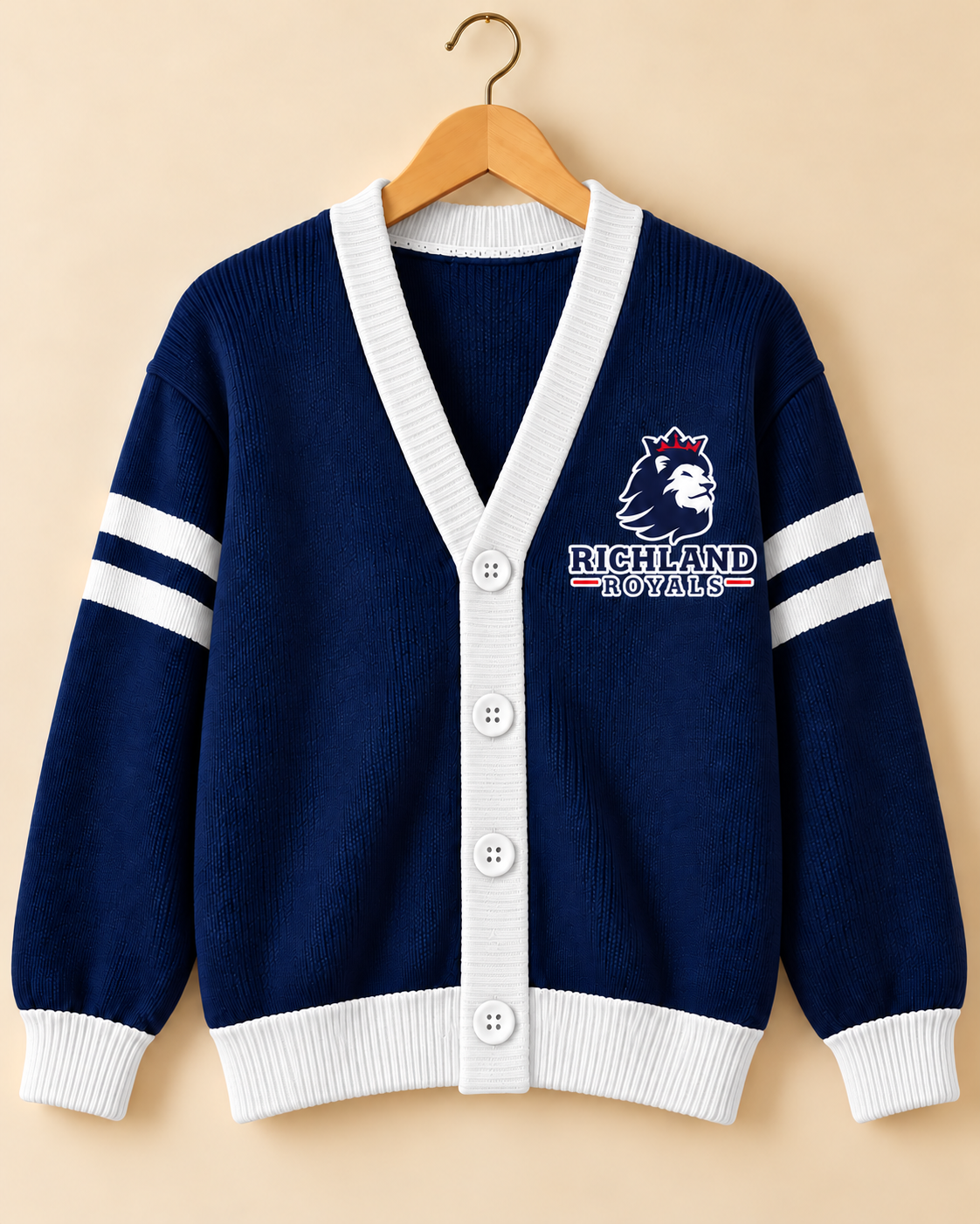 Richland Royals Game Day Varsity Cardigan | Adult & Children’s - white