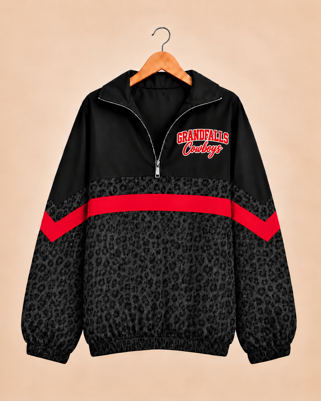Grandfalls Cowboys Black Leopard Windbreaker