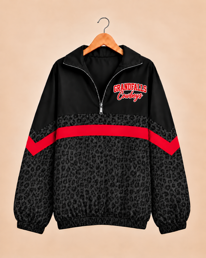 Grandfalls Cowboys Black Leopard Windbreaker