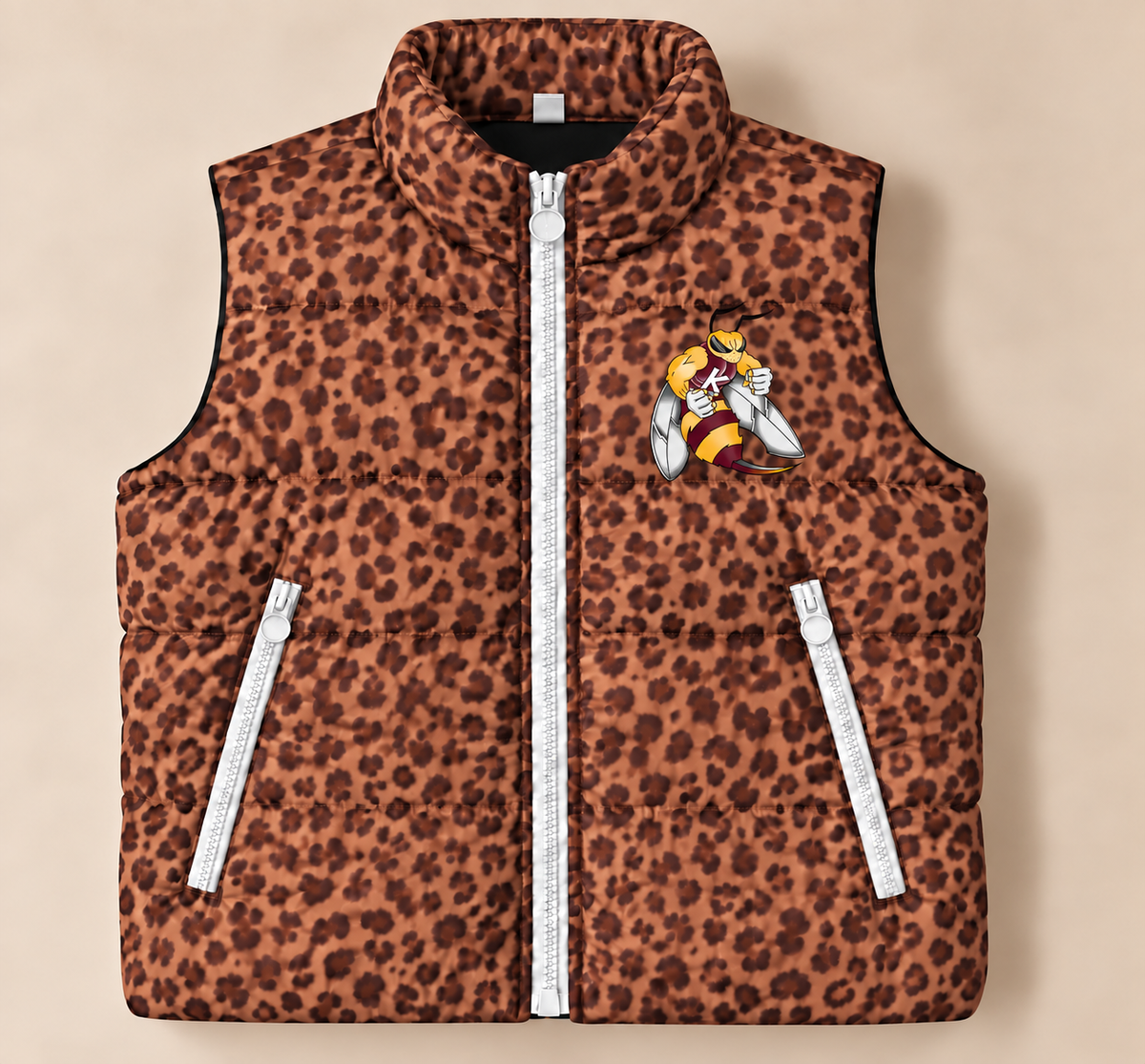 Kermit Yellow Jackets Leopard Puffer Vest - PREORDER