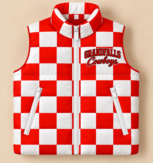 Grandfalls Cowboys Checkered Puffer Vest - PREORDER