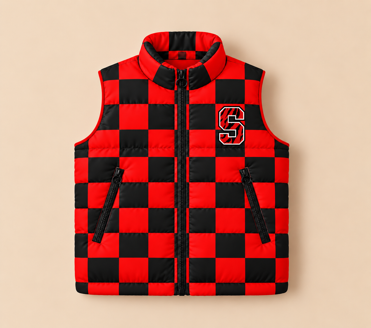 Slaton Tigers Checkered Puffer Vest - PREORDER