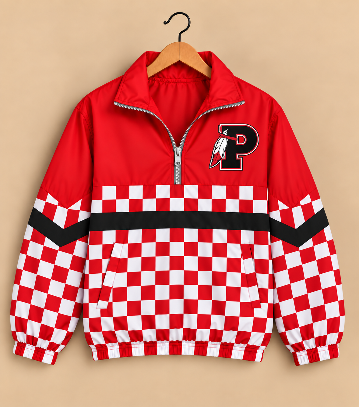 Portage Checkered Windbreaker in Red