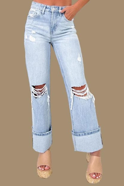 Beau Blue Light Wash Distressed Straight Jeans