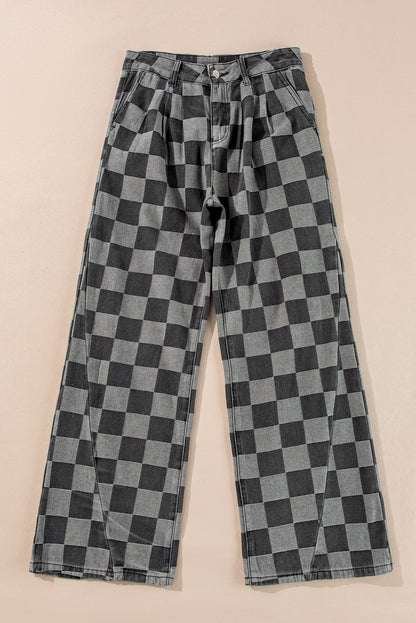 Check-Mate Denim Wide Leg Jeans