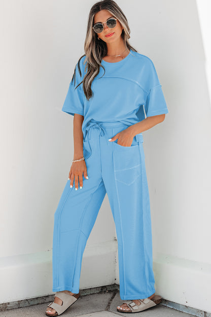 Skyler Blue Boxy Tee and Barrel Pants Set